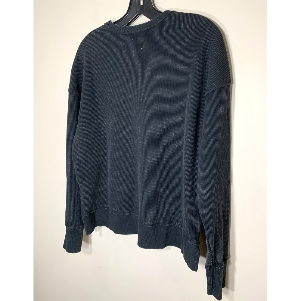 Seven7‎ Thermal Top Womens Small Black Waffle Crew Neck Thumbholes Distressed